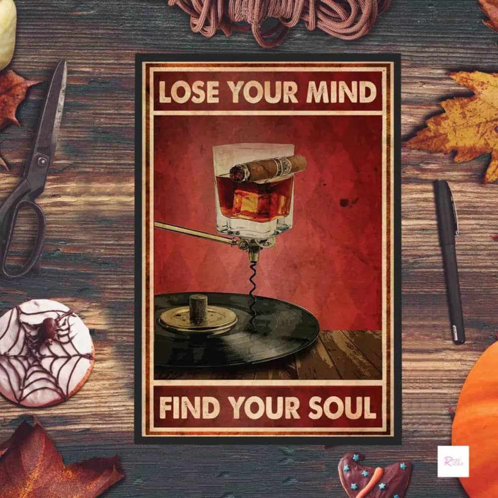Lose Your Mind Find Soul Music Print Wine Lover Printable Wall Art Black Vinyl Poster