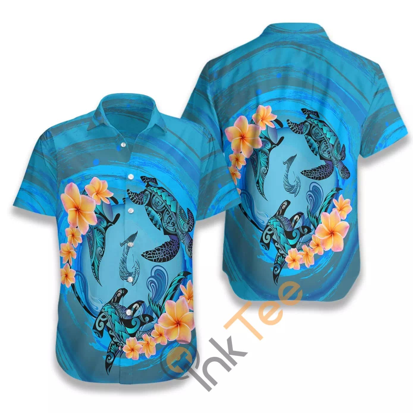Marquesas Islands Blue Plumeria Animal Tattoo N490 Hawaiian shirts
