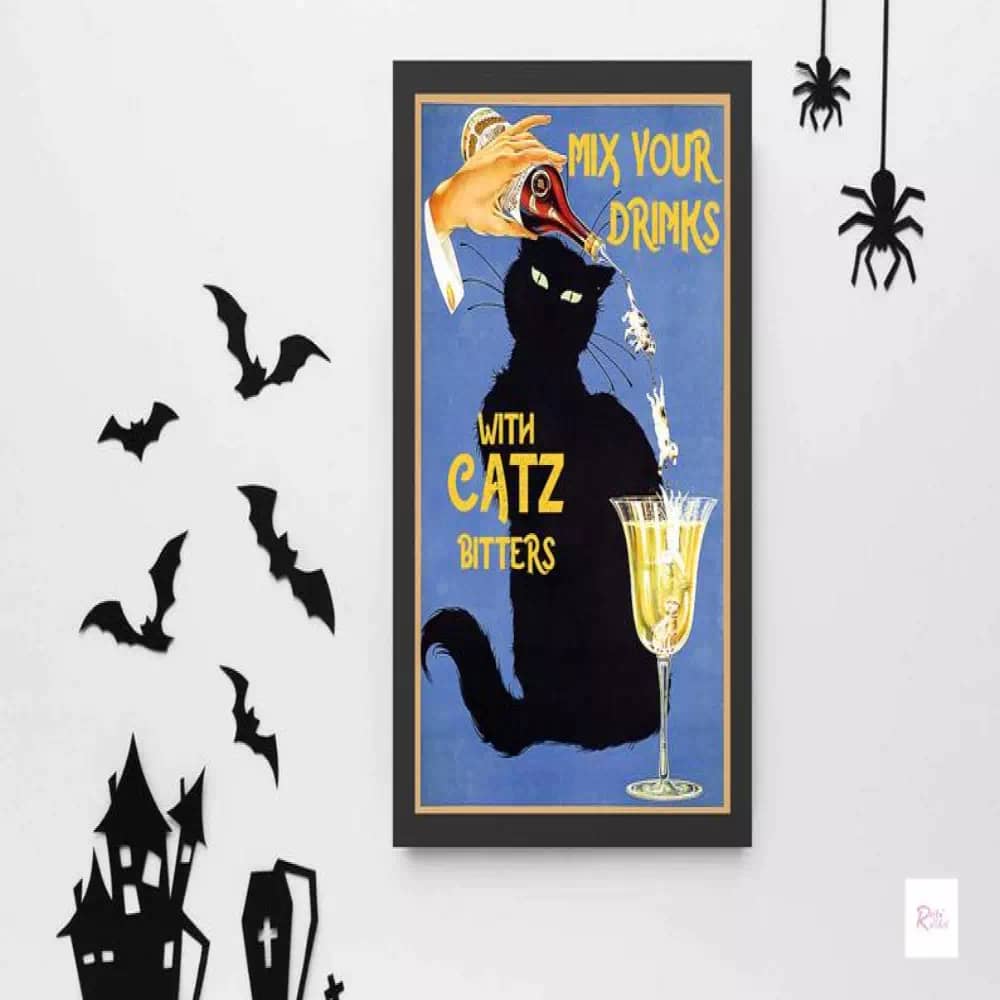 Mix Your Drinks With Cat Bitters Funny Canvas Art Lover Gift Kitty Print Drinking Wine Poster