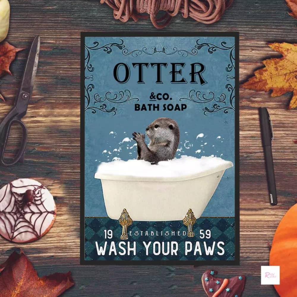 Otter Sink Co - Wash Your Paw Funny Bathroom Art Decor Poster