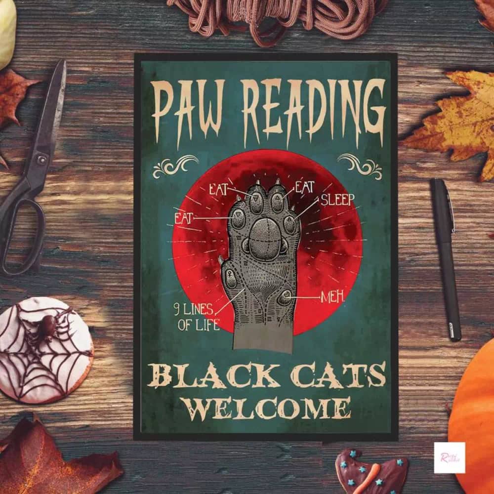 Paw Readings Cat And Skulls Halloween Black Wall Decor Decoration Unique Poster