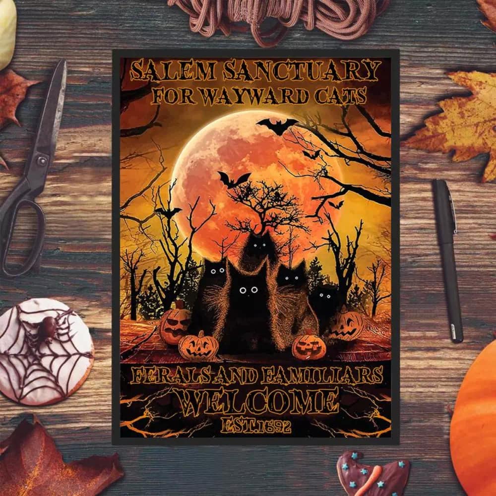 Salem Sanctuary For Wayward Cats Halloween Witch Wicked Art Print Cat Black Poster