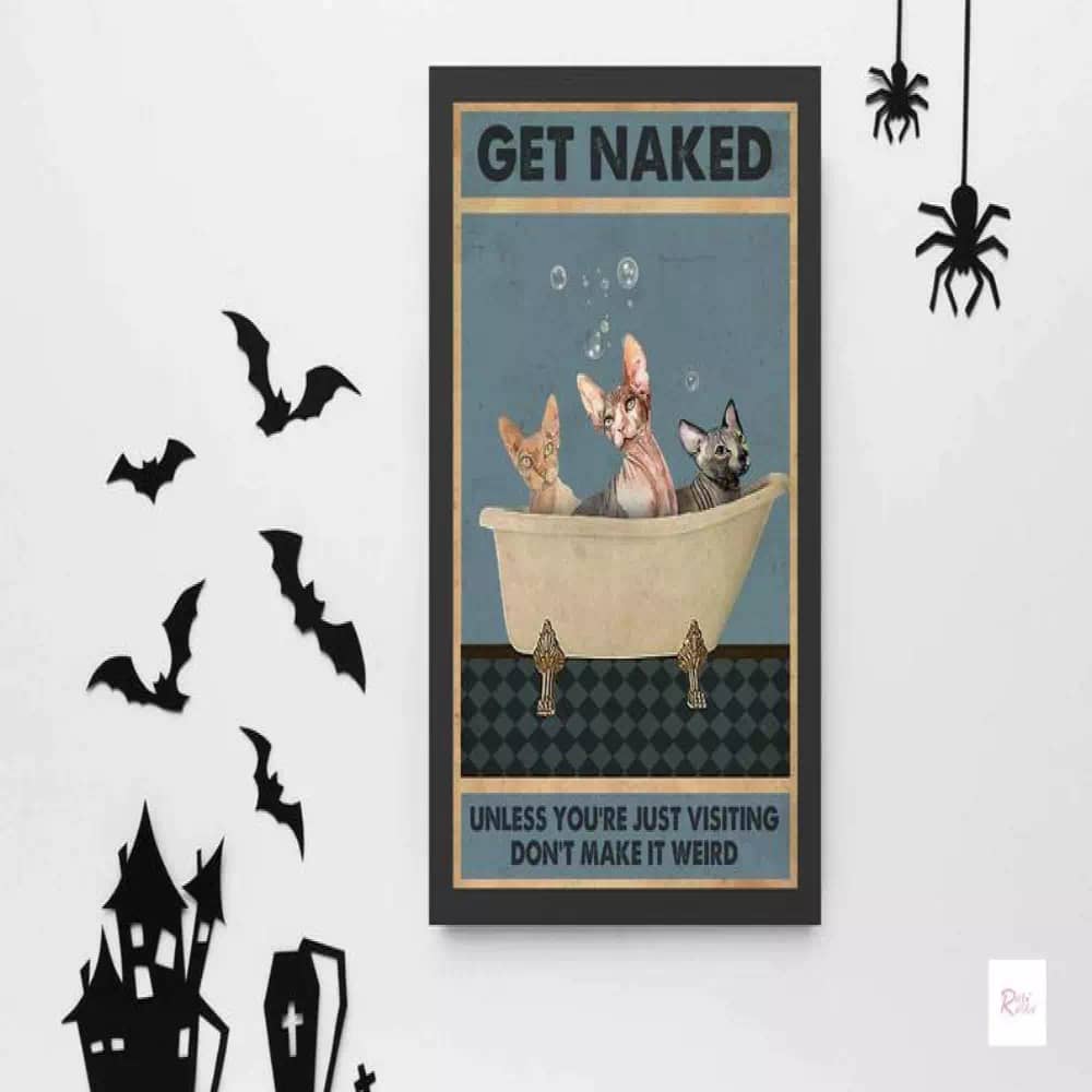 Sphynx Cat - Get Naked Canvas Art Funny Bathroom Lover Gift Kitty Print Wall Poster