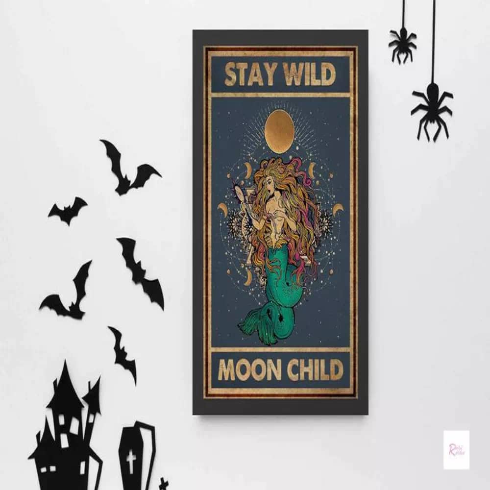 Stay Wild Moon Child Girl Vintage Moonable Wall Art Funny Gift Yoga And Back Poster
