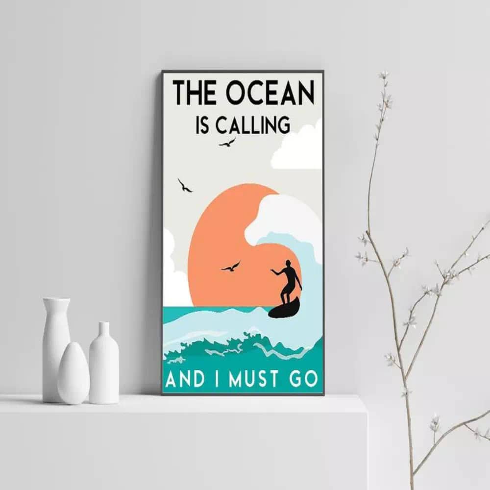 The Ocean Is Calling And I Must Go Canvas Art Surfing Diving Print Swimming Retro Vintage N04 Poster