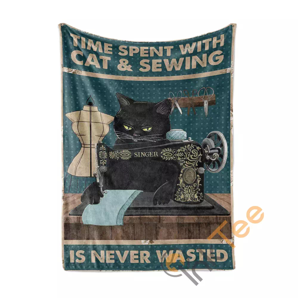 Time Spent With Cat Sewing Is Never Wasted N48 Fleece Blanket