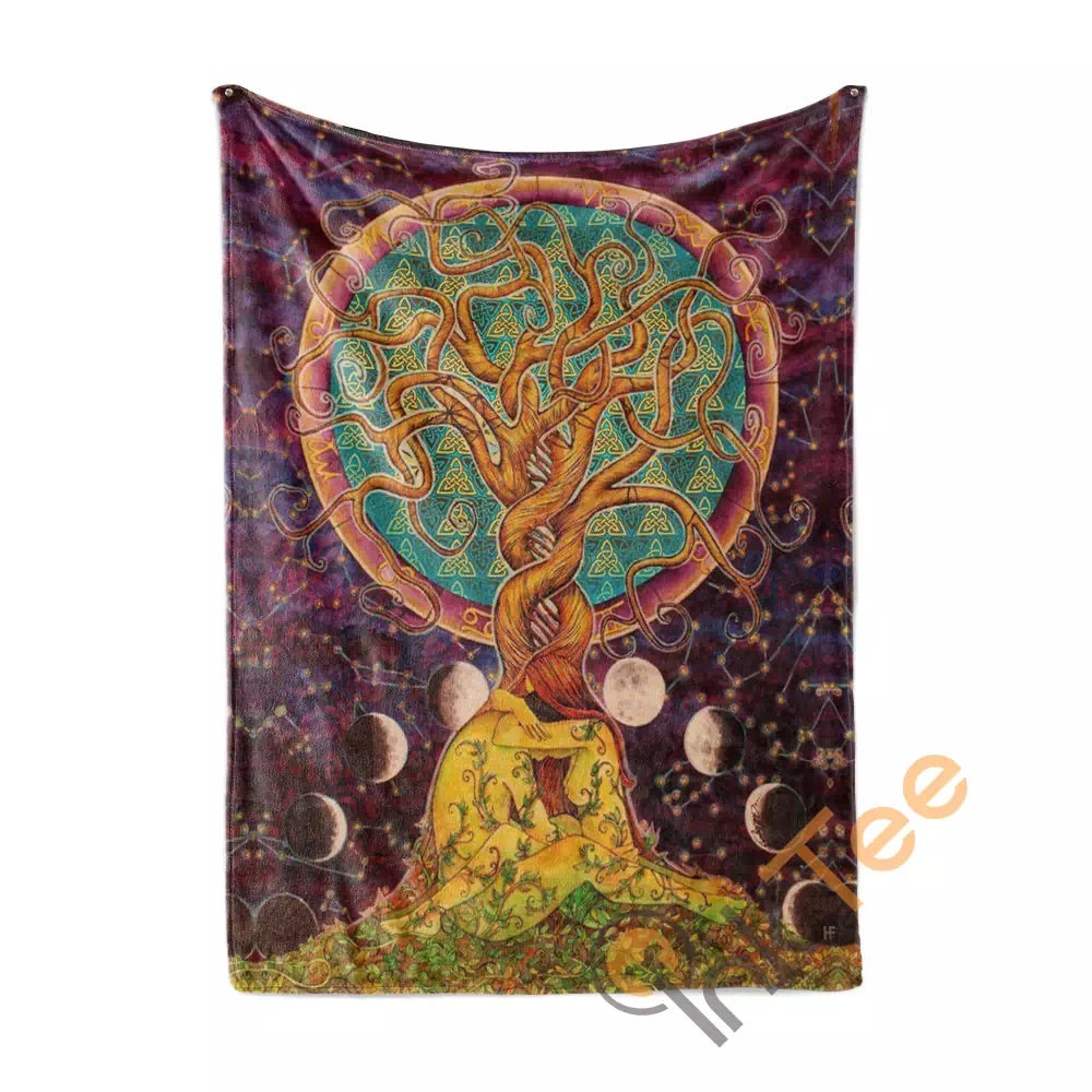 Tree Of Life With Moon Phase Celtic N35 Fleece Blanket