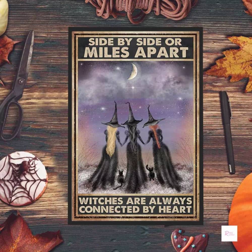 Witches Are Always Connected By Heart Halloween Witch Wicked Art Print Cat Black Poster