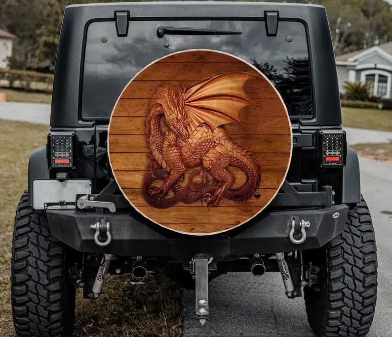 3d Dragon Wood Art Tire Cover
