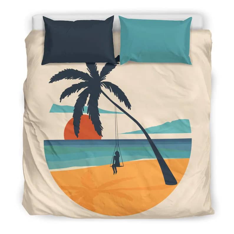 Inktee Store - Abstract Colorful Beach Landscape Art Print Bed Set With Lovely Swing Chair By The Beach Quilt Bedding Sets Image
