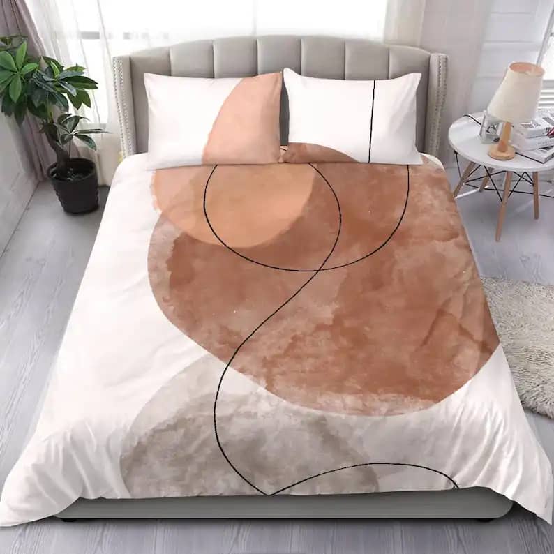 Abstract Modern Simple Artistic Splash Of Colors Grey Brown And Peach Colors Quilt Bedding Sets