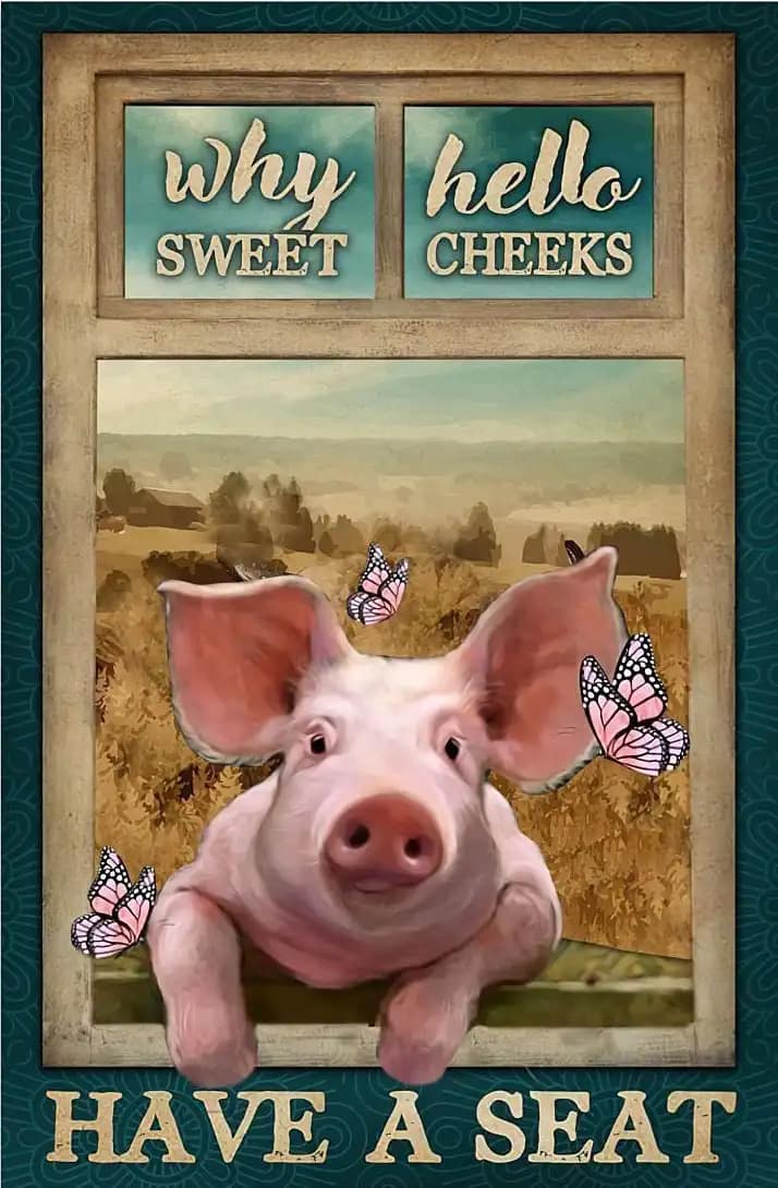 Adorable Pig Why Hello Sweet Cheeks Hace A Seat Poster