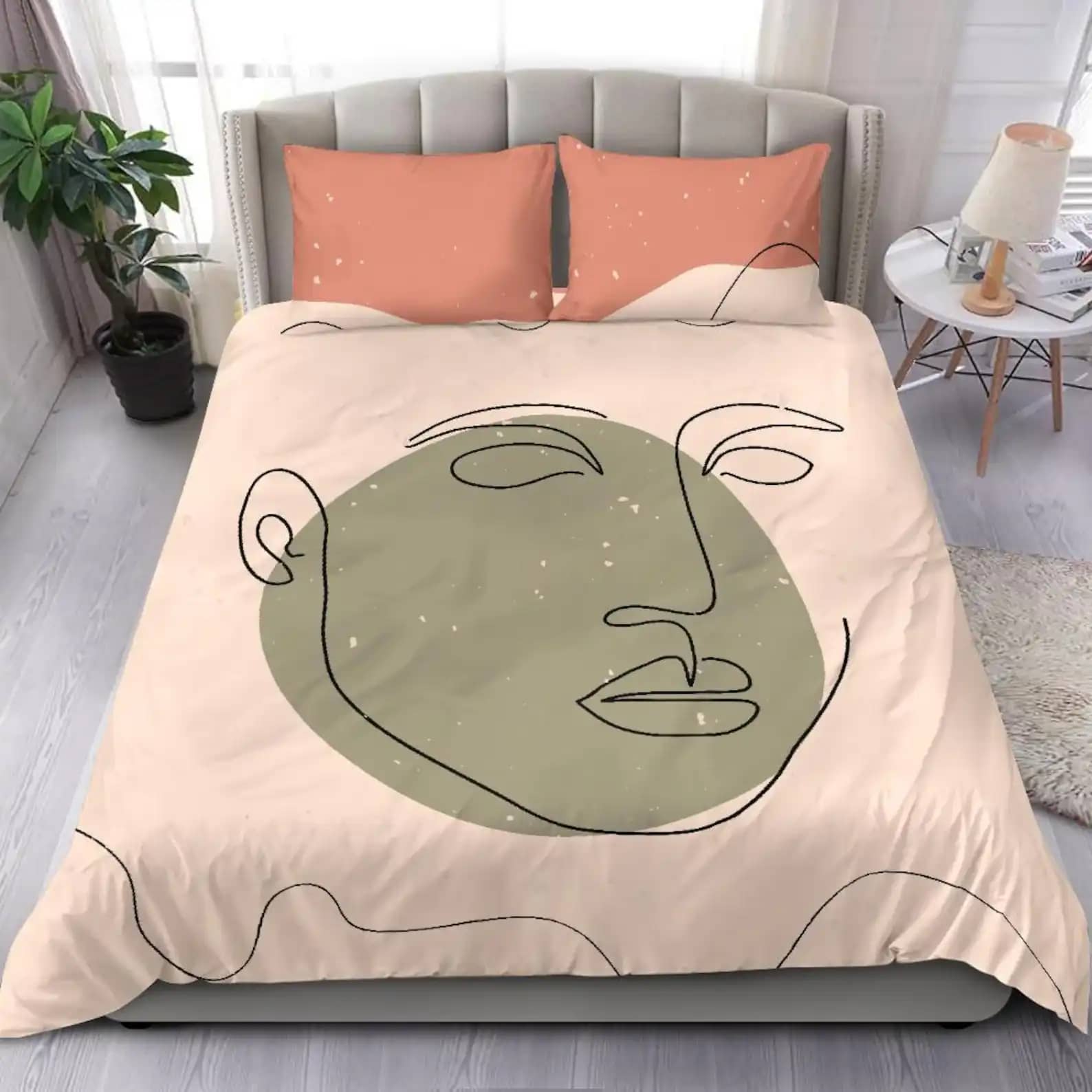 Aesthetic Modern Drawing Art Face Bedroom Decor Quilt Bedding Sets