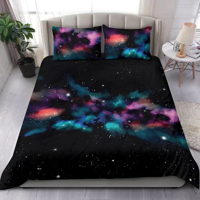 Amazing Colorful Galaxy Black Night Sky With Stars And Pink Blue Purple Aurora Borealis Galaxy For The Sweetest Dreams Quilt Bedding Sets