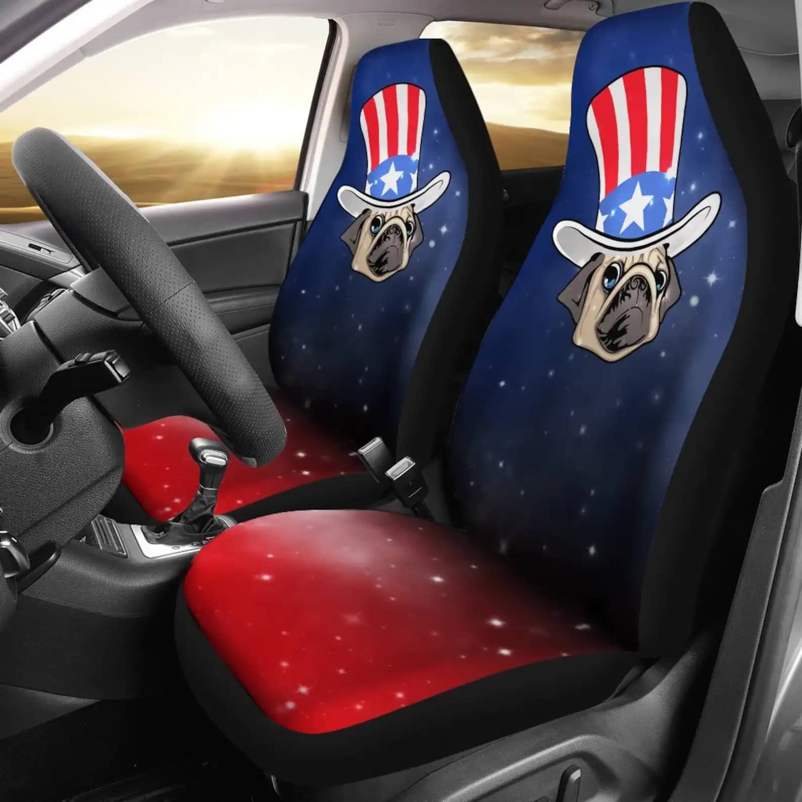 American Pug Dogs Bright Stars Car Seat Covers