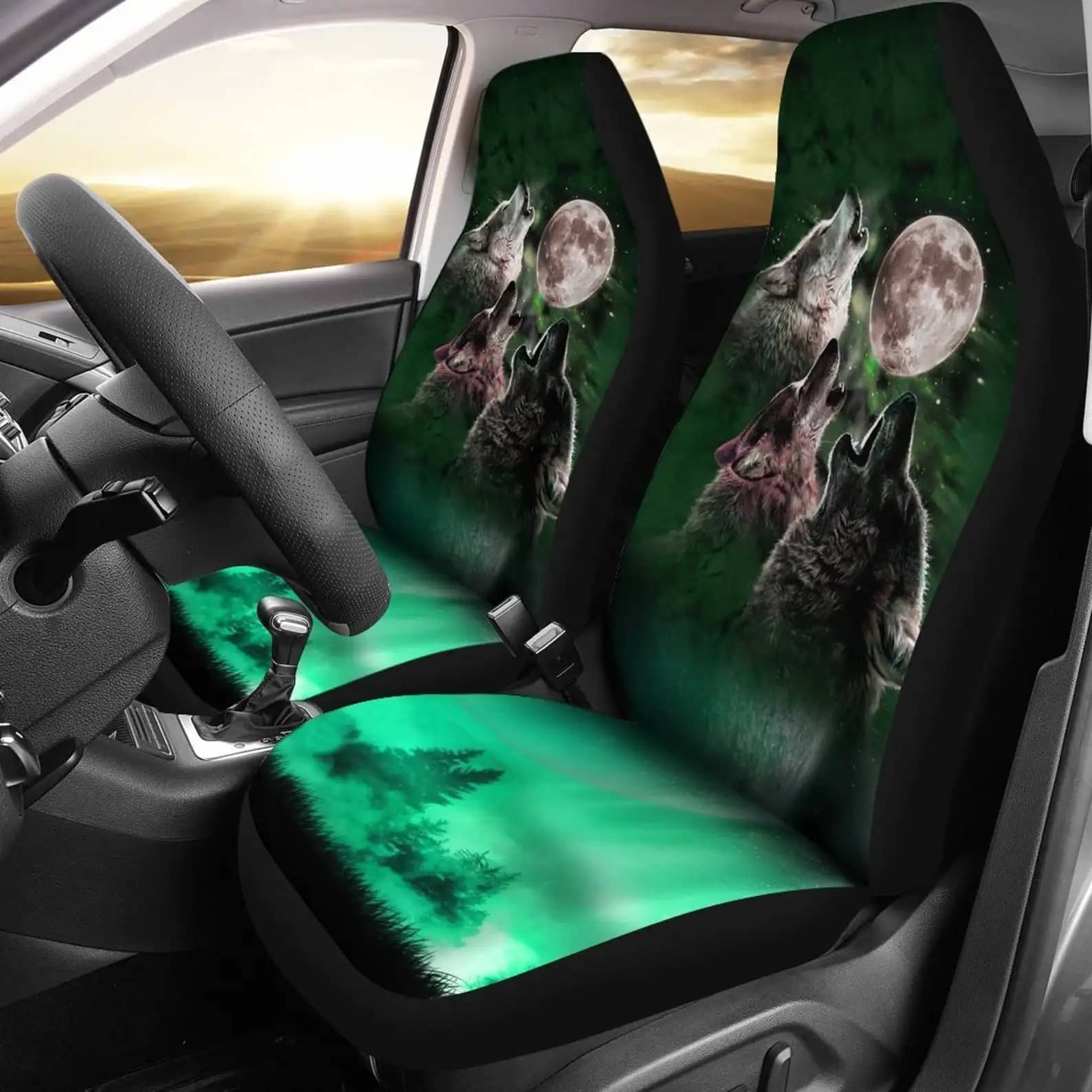 Art Wolf Moon Aurora Car Seat Covers