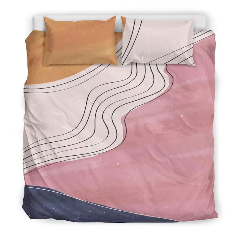 Inktee Store - Artistic Abstract Drawing Of Nature Landscape And Geometric Line Pattern Quilt Bedding Sets Image