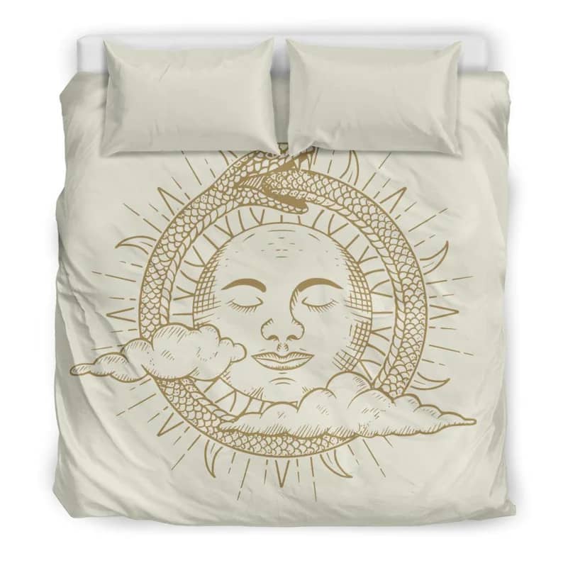Inktee Store - Astrology Bedding Peaceful Golden Sun Snake And Clouds Quilt Bedding Sets Image
