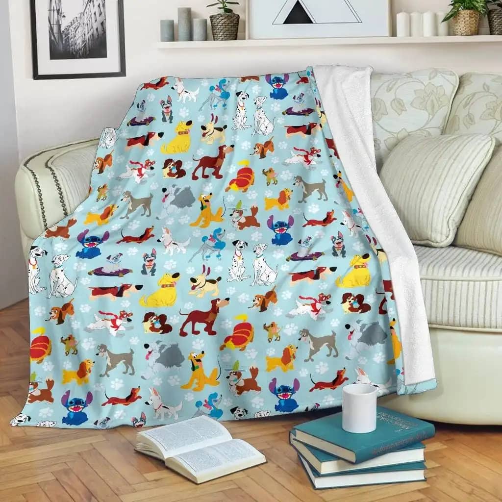 Baby Blue All Disney Dogs Paws Disney Inspired Soft Cozy Comfy Bedroom Livingroom Office Home Decoration Fleece Blanket
