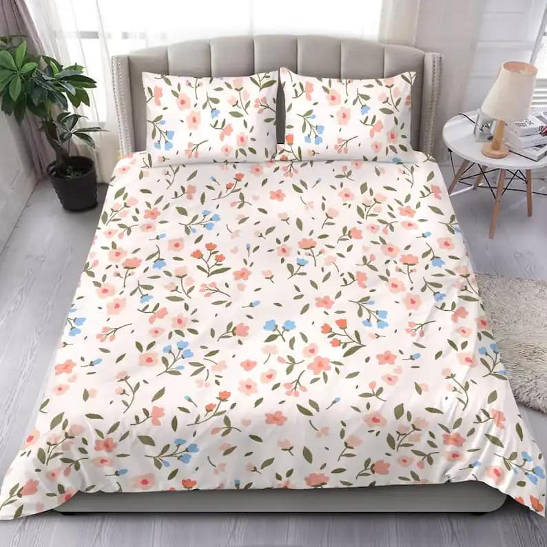 Baby Blue And Pink Flowery Luxurious Quilt Bedding Sets