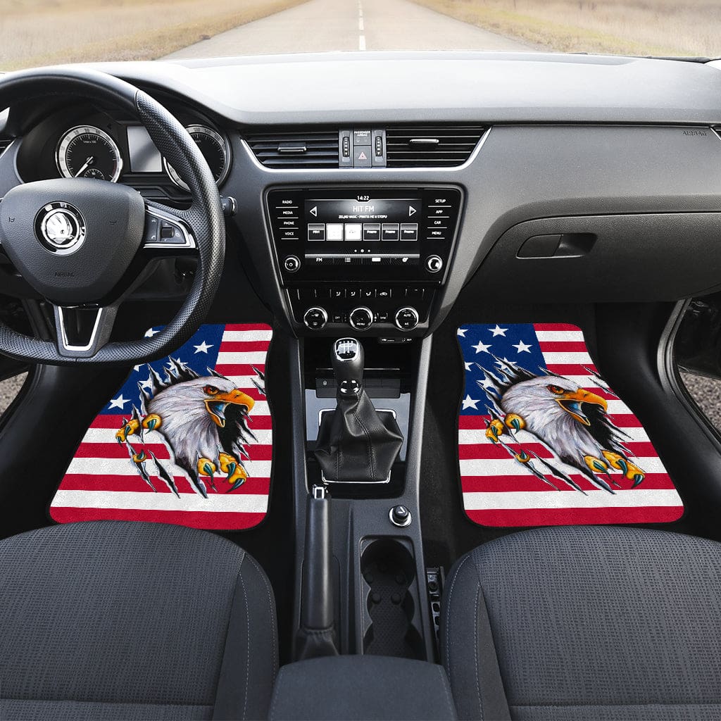 Inktee Store - Bald Eagle Usa Flag Car Floor Mats Image