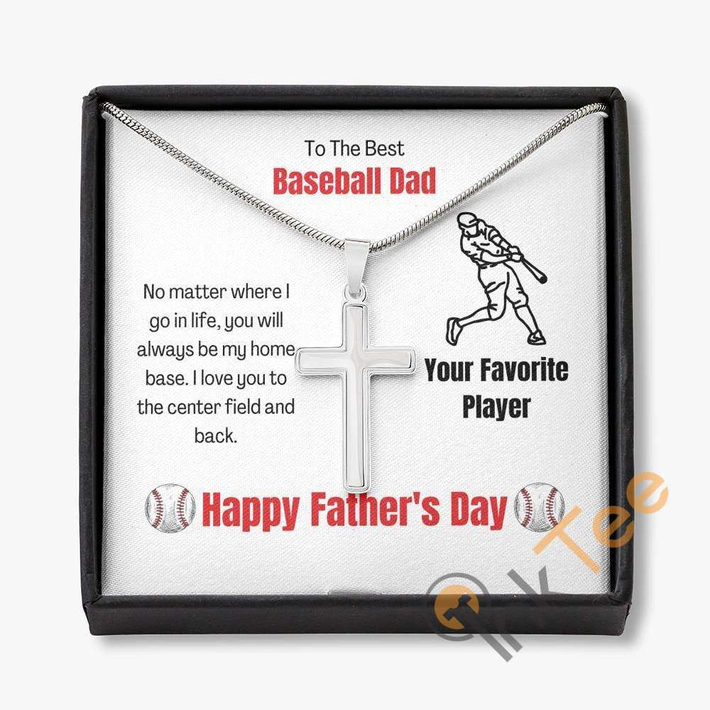 Baseball Dad Gift From Wife Son Daughter Engraved For Fan Birthday Father's Day Anniversary Cross Necklace Personalized Gifts