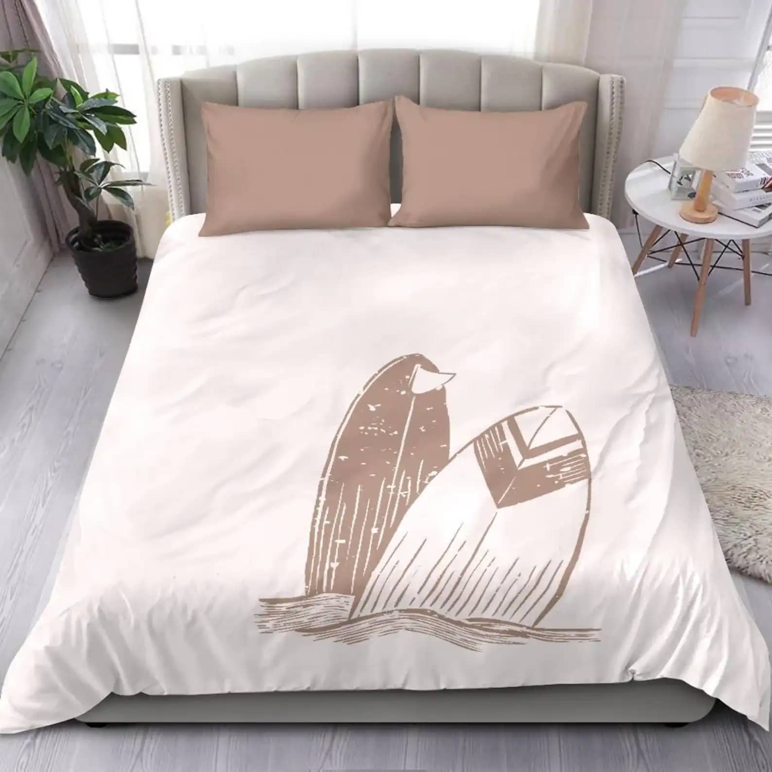 Best Californien Bed Set Duvet Cover With White And Soft Pastel Pink Surf Board In The Ocean Quilt Bedding Sets