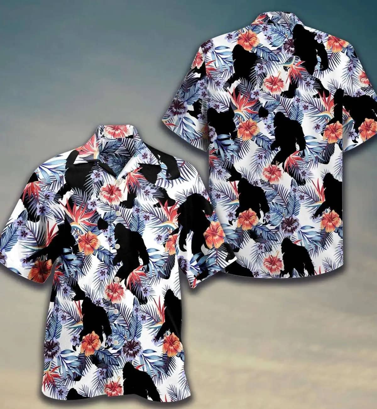 Bigfoot Sasquatch Folklore Creature Floral Pattern Summer Vacation Hawaiian Shirts