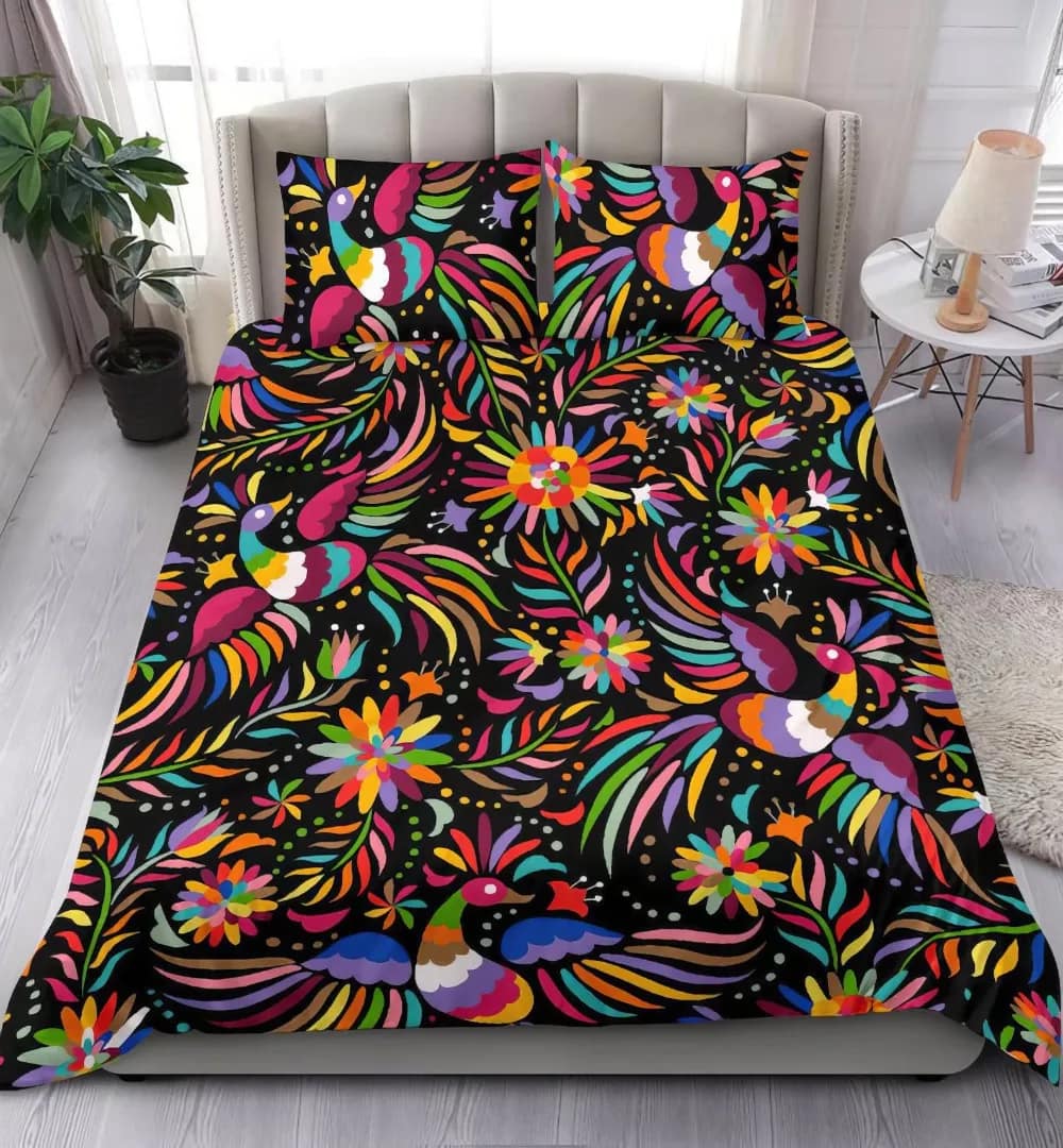 Bird Pattern Art Pretty Colorful Mexican Embroidery Quilt Bedding Sets