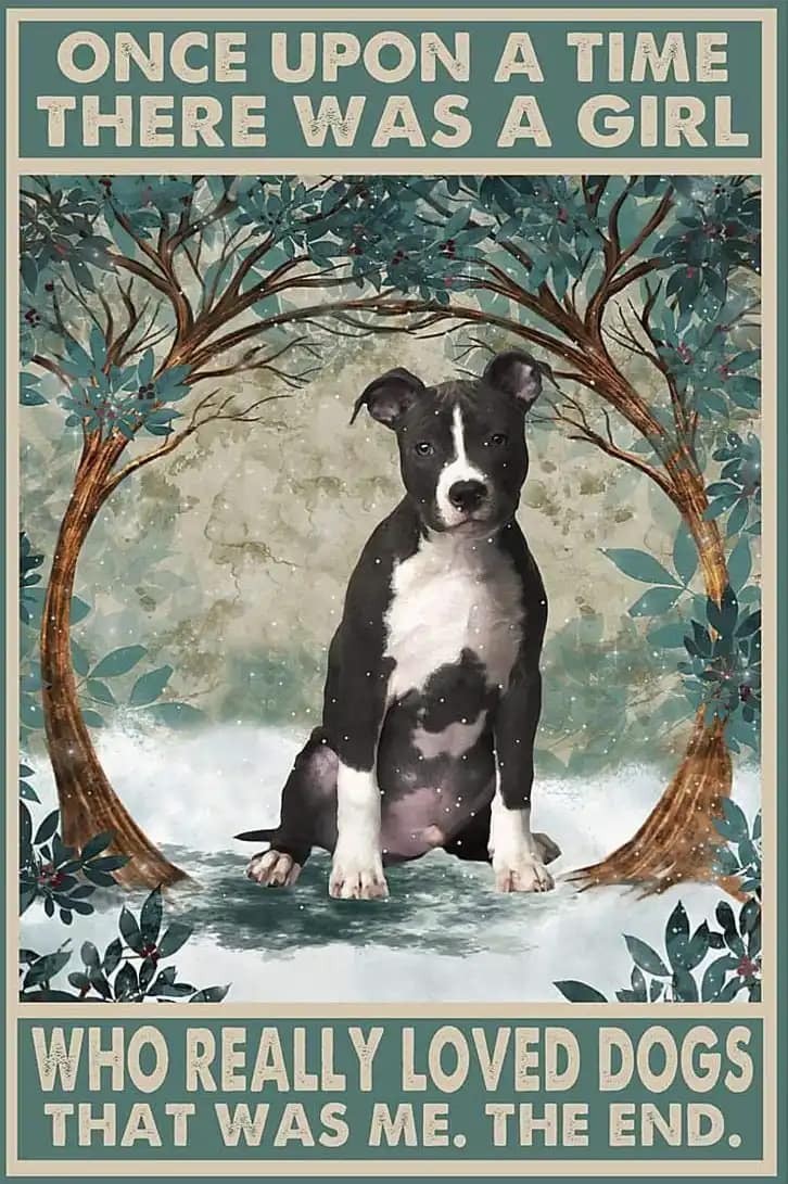 Black And White Pittie Once Upon A Time There Was Girl Who Really Loved Dogs Poster