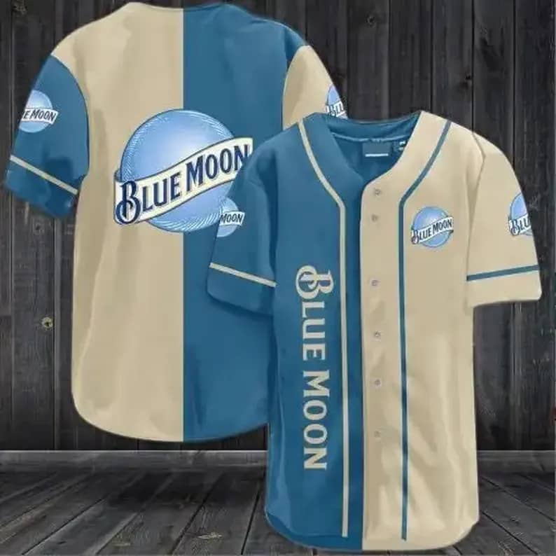 Blue Beige Moon Beer Custom Baseball Jersey