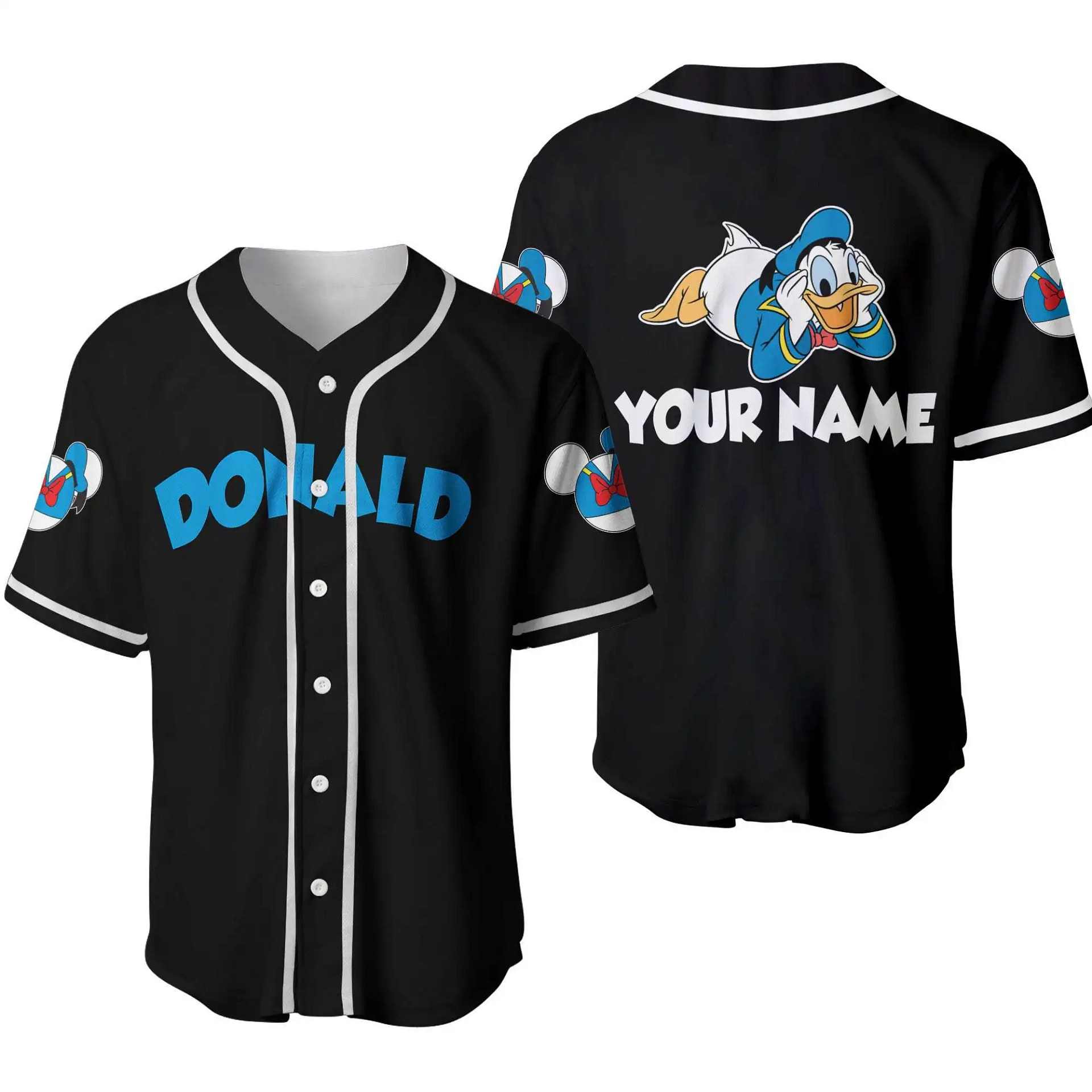 Blue Chilling Donald Duck Disney Unisex Cartoon Graphic Casual Outfits Custom Personalized Men Women Baseball Jersey