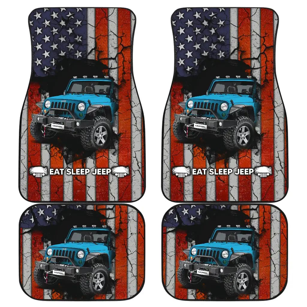 Blue Jeep American Flag Car Floor Mats