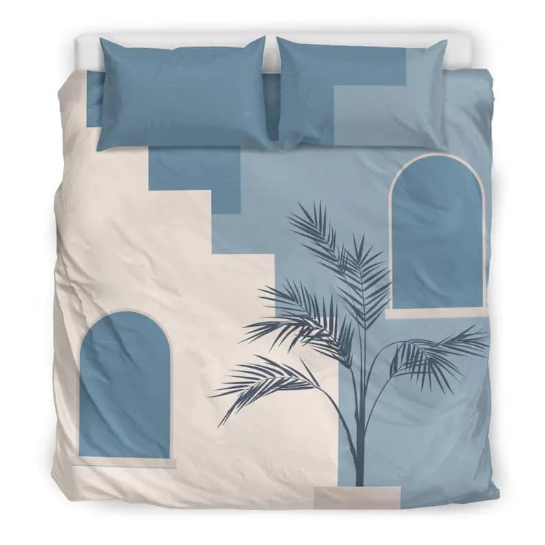 Inktee Store - Blue Night A Garden Of Greece Palm Tree And Geometric Stairs Quilt Bedding Sets Image