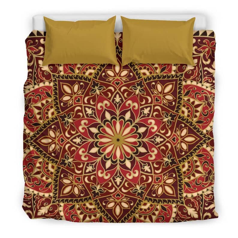 Inktee Store - Bohemian Red And Mustard Yellow Ornamental Indian Mandala Quilt Bedding Sets Image