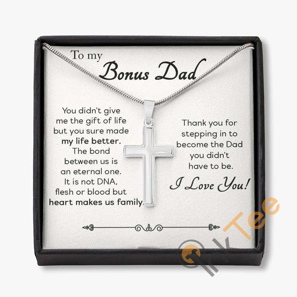 Bonus Dad Gift For Stepdad Father's Day Cross Necklace Personalized Gifts