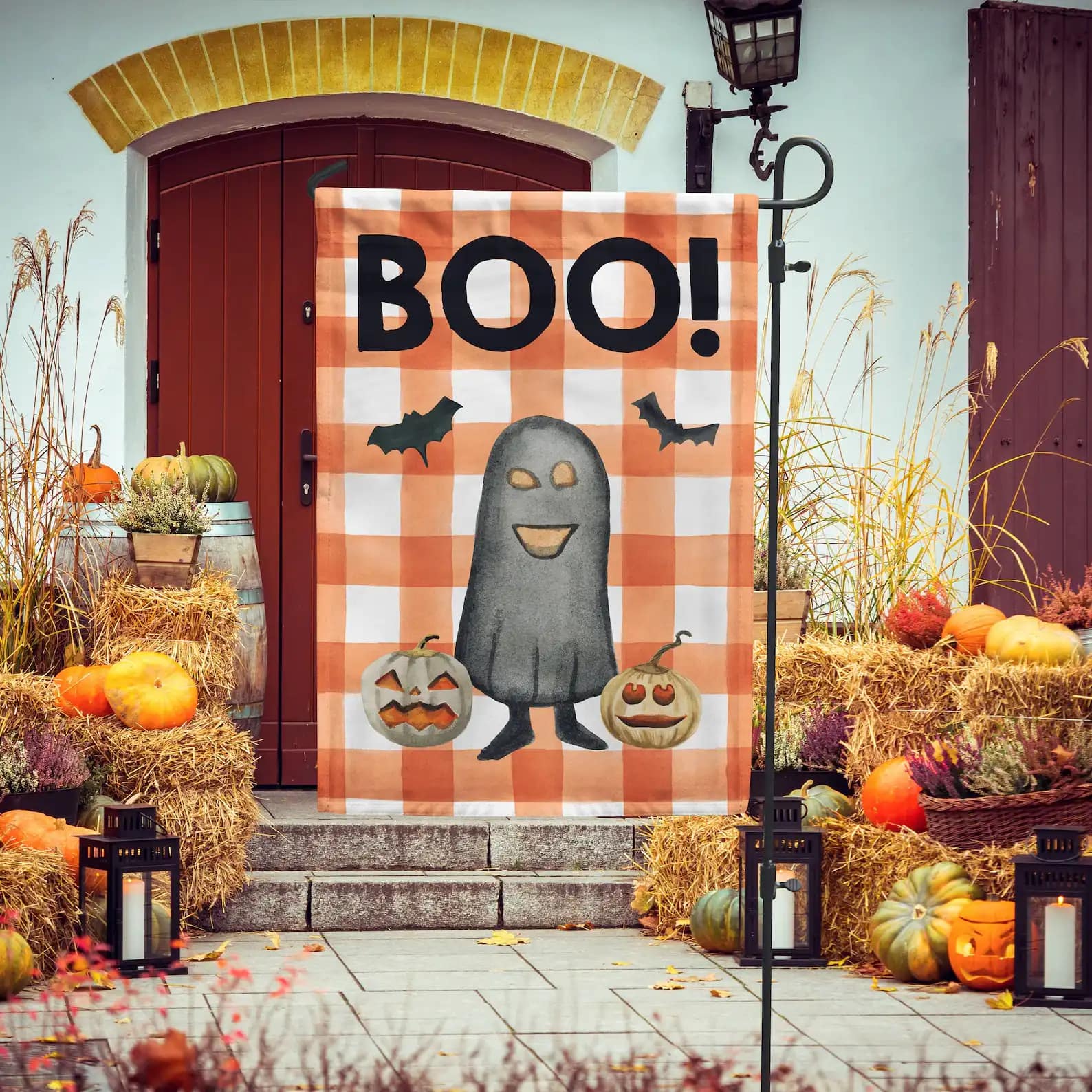 Boo Cute Ghost And Pumkins Happy Halloween Decoration Garden Flag