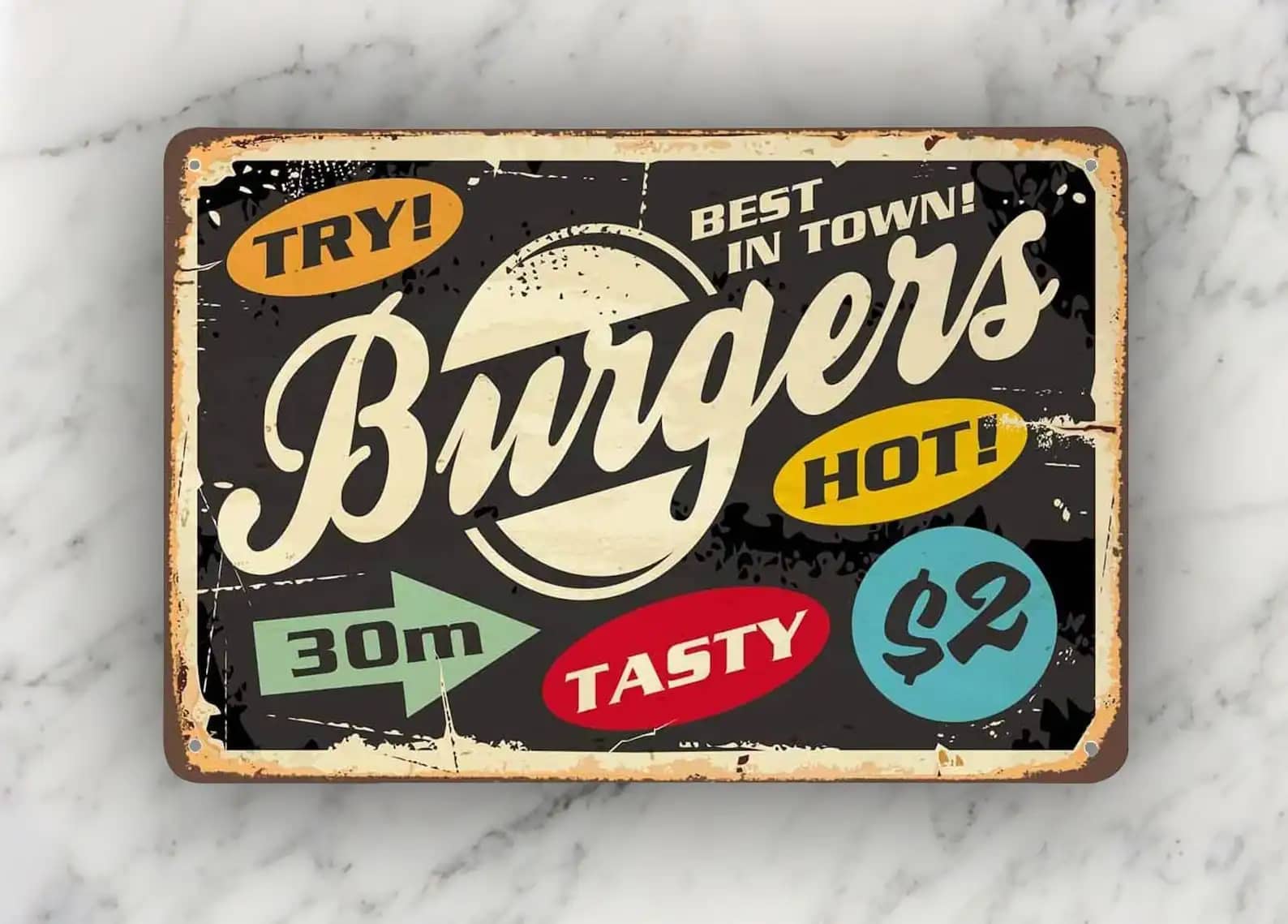 Burgers Best In Town Retro Wall Decor Custom Metal Sign