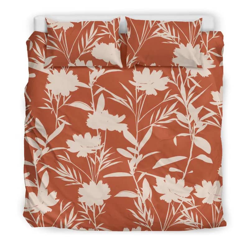 Inktee Store - Burnt Orange Background With Beige Flower Field Quilt Bedding Sets Image