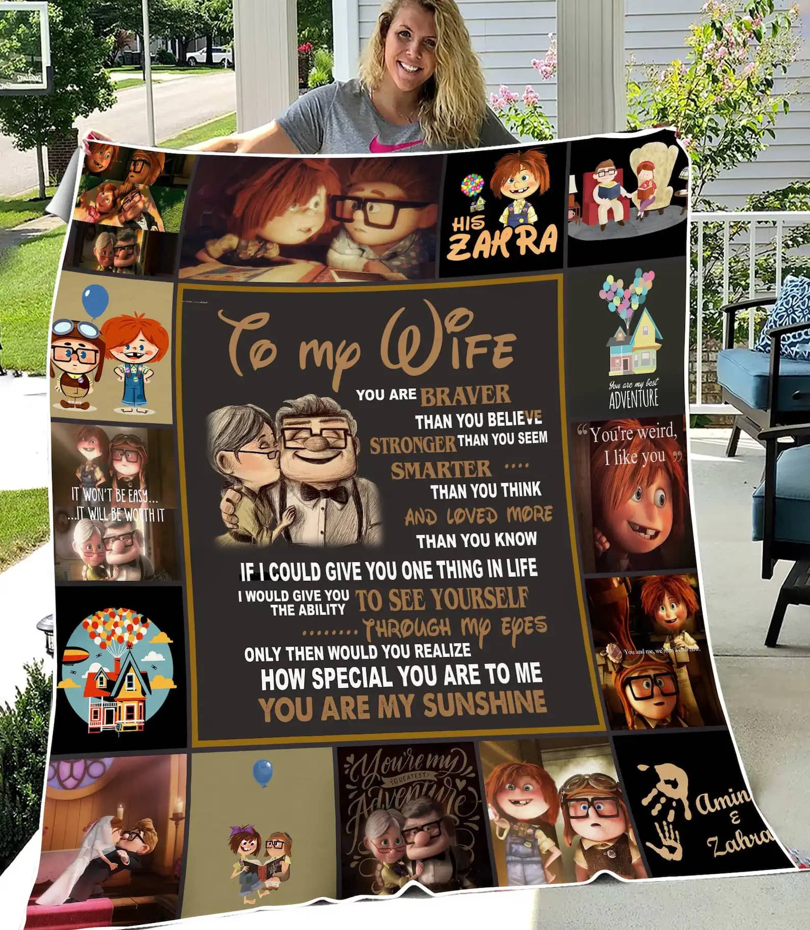 Carl And Ellie You Up Movie Blanket To My Wife Gift For Fans Cartoon Movie Quilt