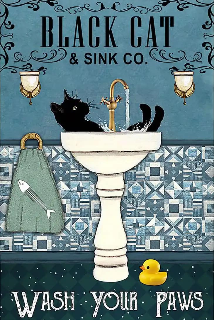 Cat Black And Sink Co Wash Your Paws Poster