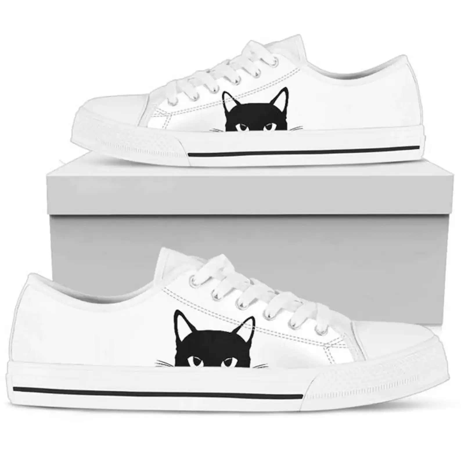 Cat White Sneakers Gifts Lovers Low Top Sneakers
