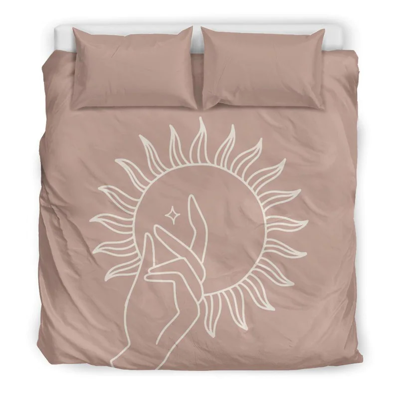 Inktee Store - Chic Fancy Modern Sun Drawing On A Pink Beige Background Quilt Bedding Sets Image