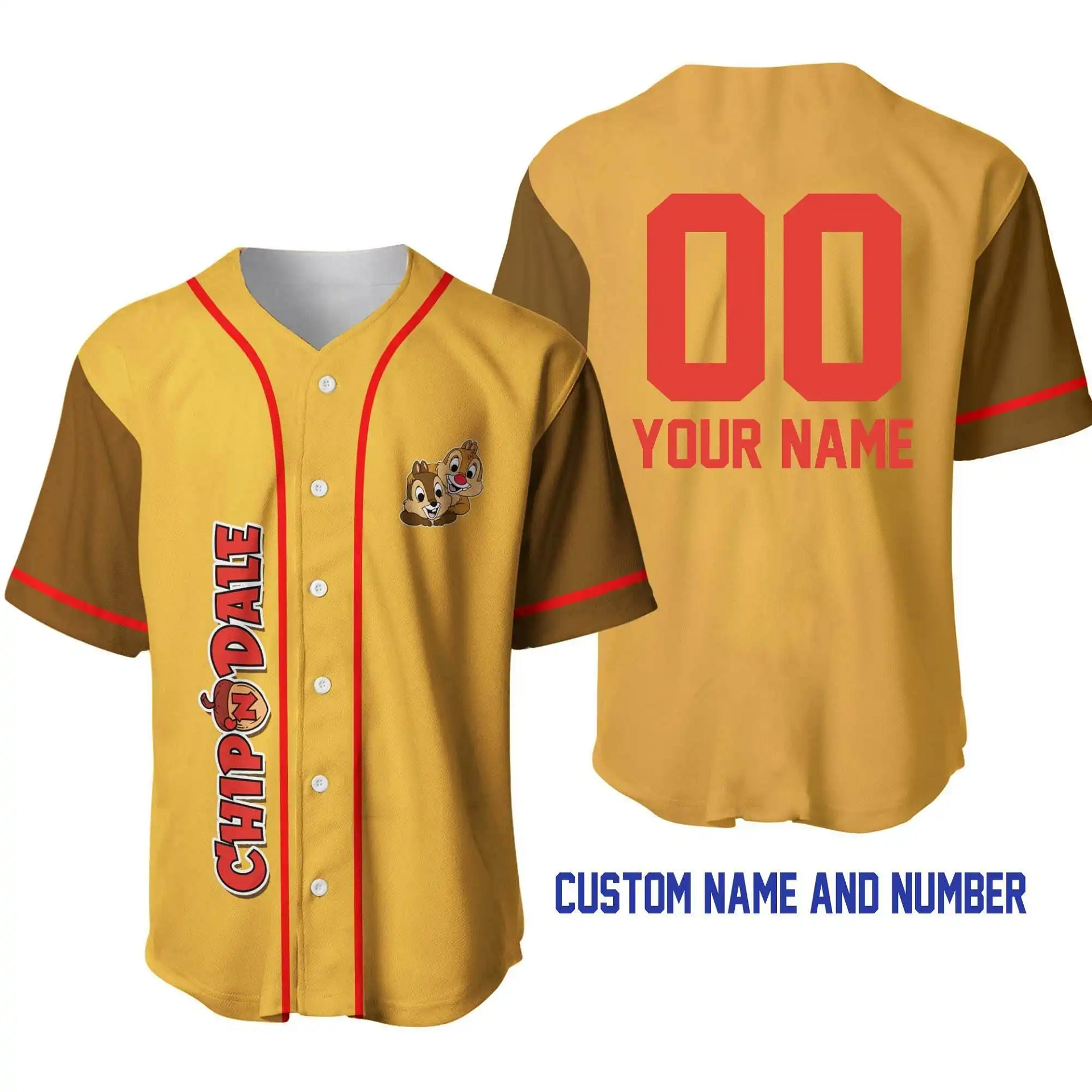 Chip 'N' Dale Gold Brown Disney Unisex Cartoon Graphic Casual Outfits Custom Personalized Men Women Baseball Jersey