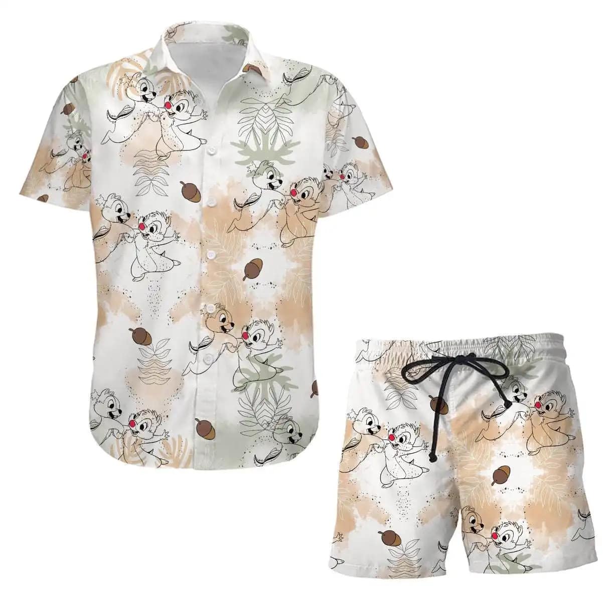 Chip N Dale Nuts Disney Summer Tropical Print Vacation Shorts Set Unisex Cartoon Graphic Outfits Men Women Hawaiian Shirts
