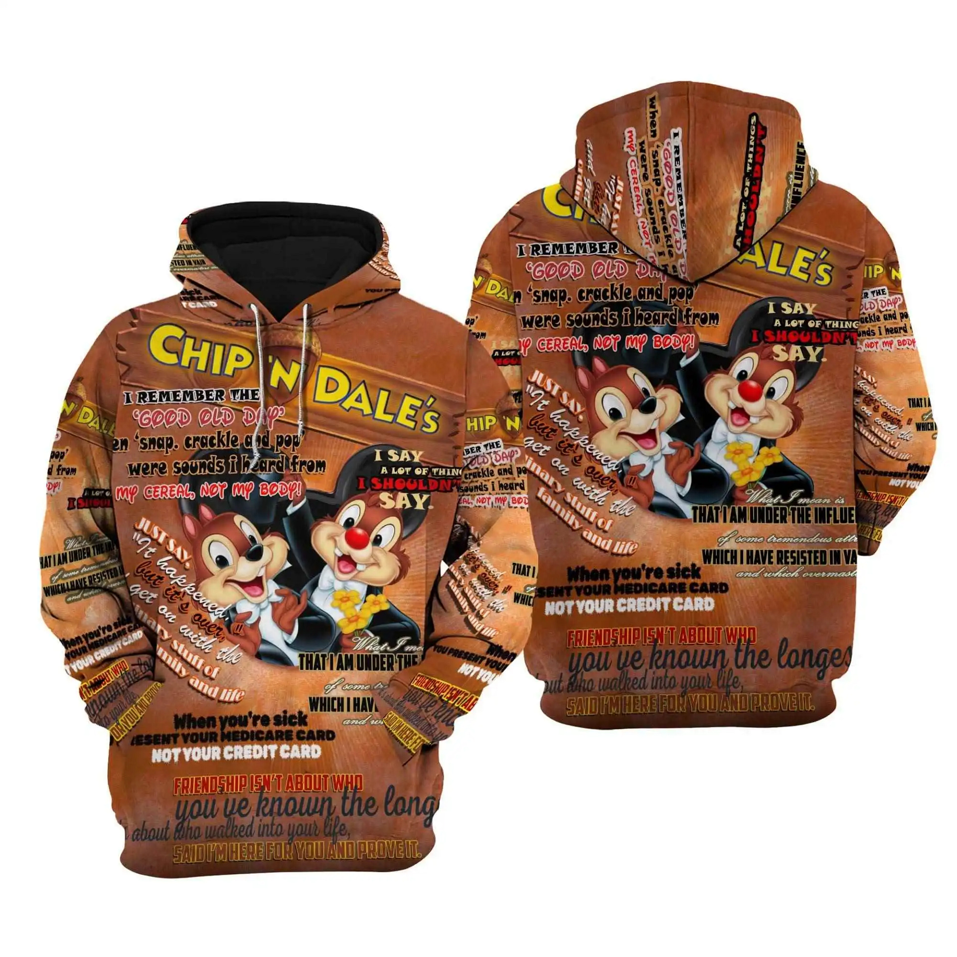 Chip N Dale Punk Words Pattern Disney Quotes Cartoon Graphic Outfits Clothing Men Women Kids Toddlers Hoodie 3D