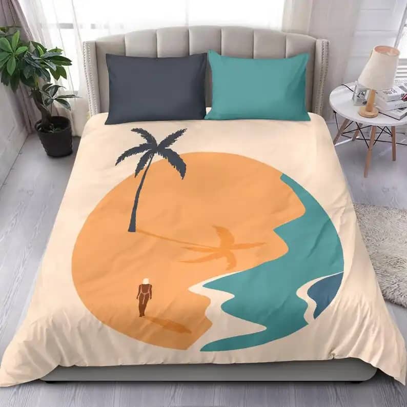 Colorful Beach Landscape Art Print Bed Set Of Sweet Walk By The Beach Quilt Bedding Sets