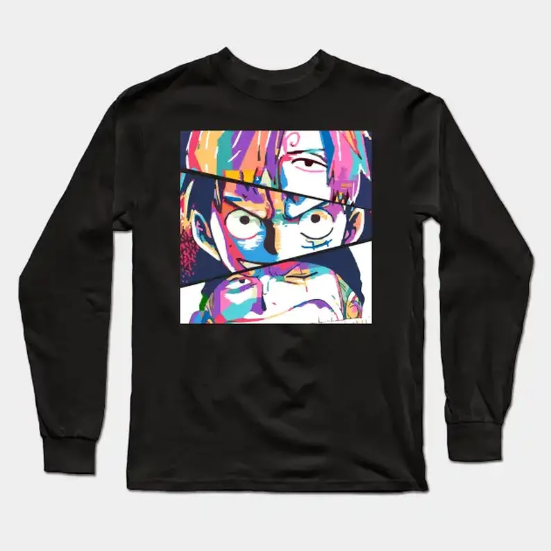 Colorful Face Sanji Luffy Zoro Gift Idea For Fans Anime One Piece Long Sleeve T-Shirt