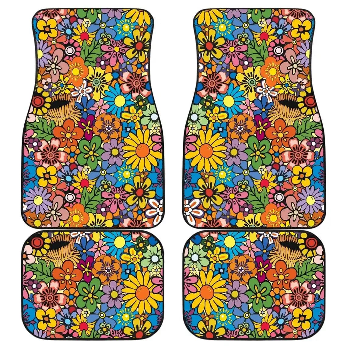 Colorful Flowers Hippie Car Floor Mats