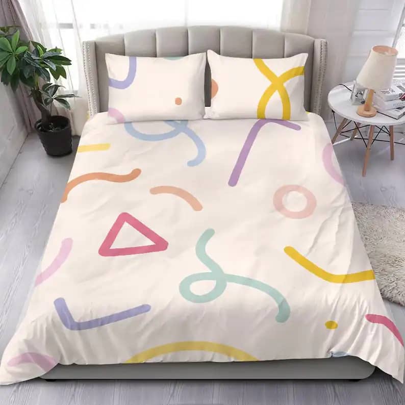Colorful Memphis Design Rainbow Aesthetic Bright Colored Shapes For Kids Quilt Bedding Sets